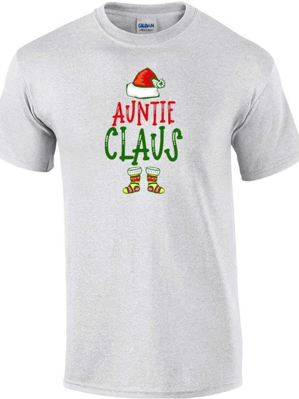 White 'Auntie Claus' Kids Holiday Tee with Red & Green Graphic